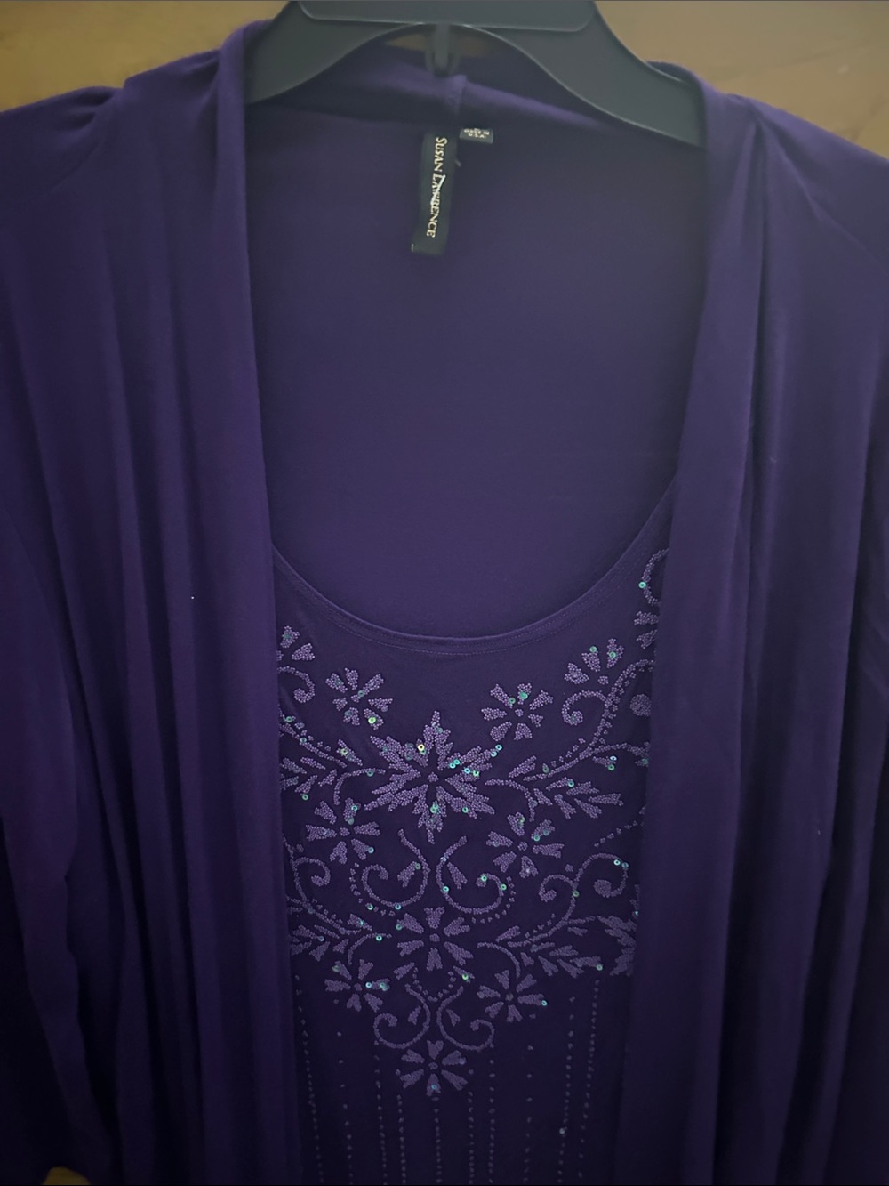 Susan Lawrence Purple Embellished Tank with Matching Open Cardigan